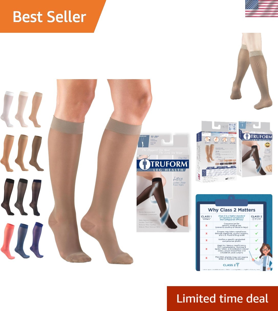 Stylish 15-20 mmHg Knee High Compression Stockings for Varicose Vein Relief