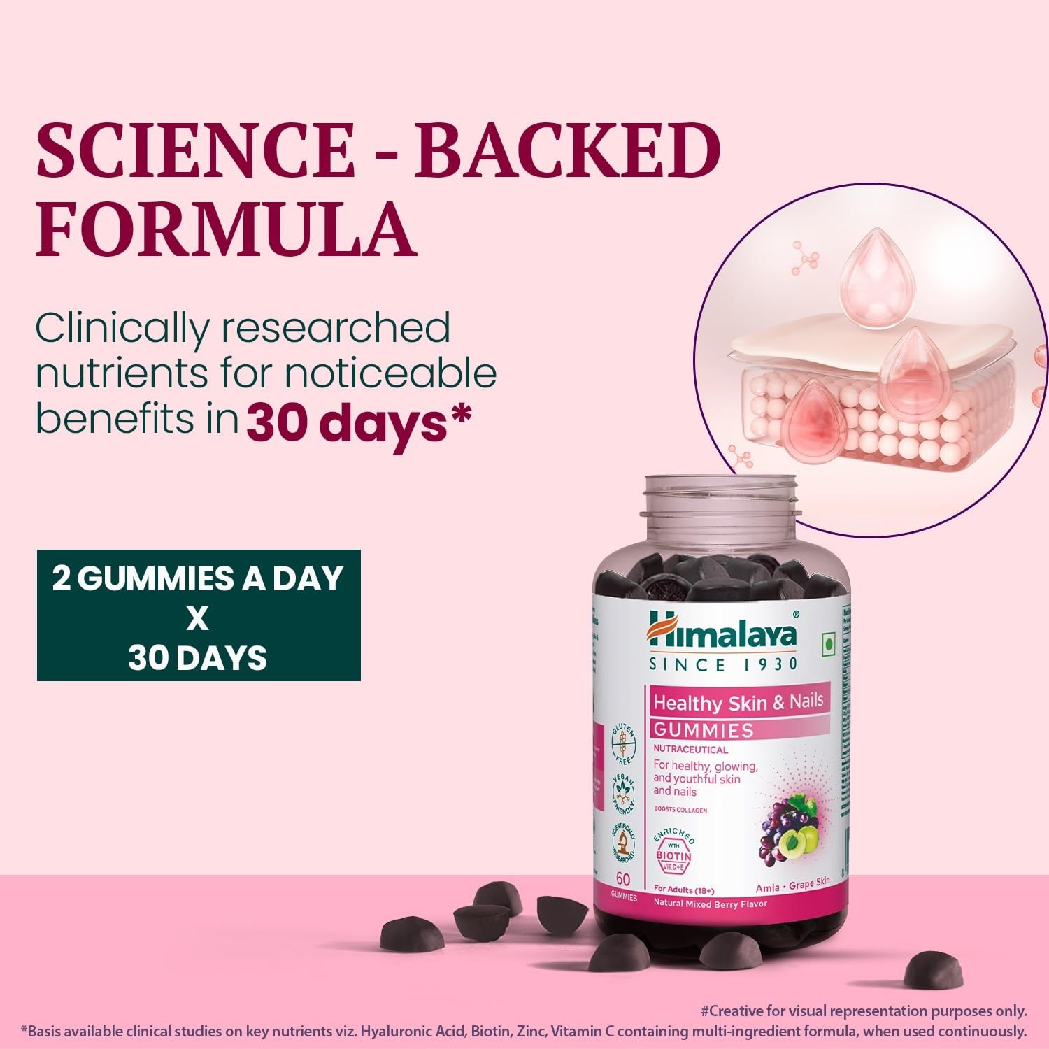 Hima.laya Skin Nail Health Gummies Biotin Mixed Berry 30Ct