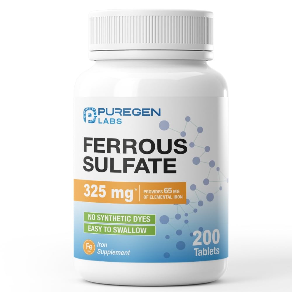 Puregen Labs Ferrous Sulfate 325 mg 65 mg Elemental Iron High Potency Iron Su…