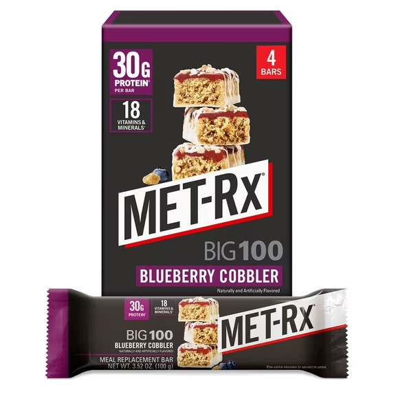 Met-Rx Big 100 High Protein Meal Replacement Bars, Blueberry Cobbler, 30G