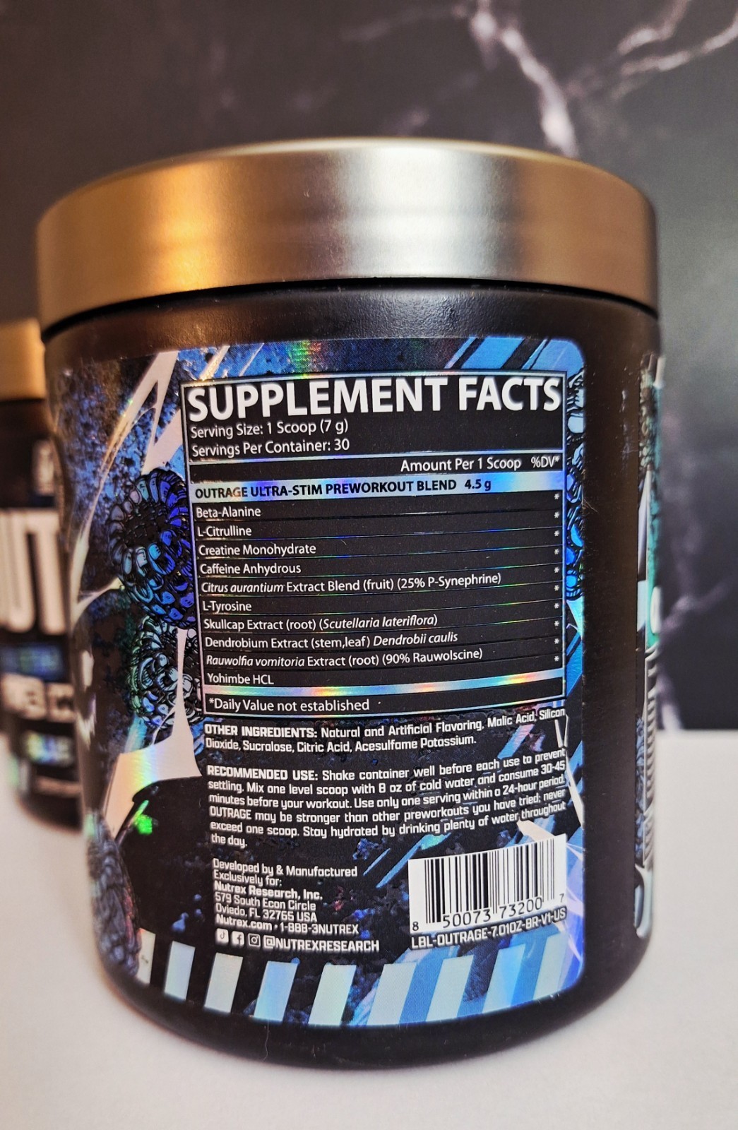 Nutrex Outrage Pre-Workout, Blue Raz, 2 Tubs, 400mg Caffeine, 30 Serv, 10/2028✨️