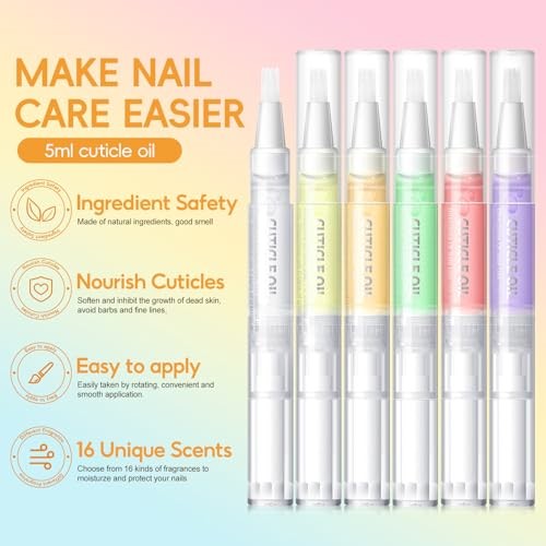 16 PCS Cuticle Oil Pen for Nails Cuticle Revitalizer Oil 16pcs Multi Color