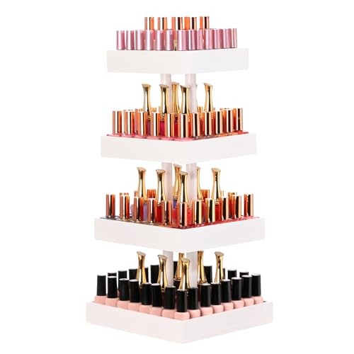 Nail Polish Display Stand and Storage: 360 Degree Rotating Bamboo XL White