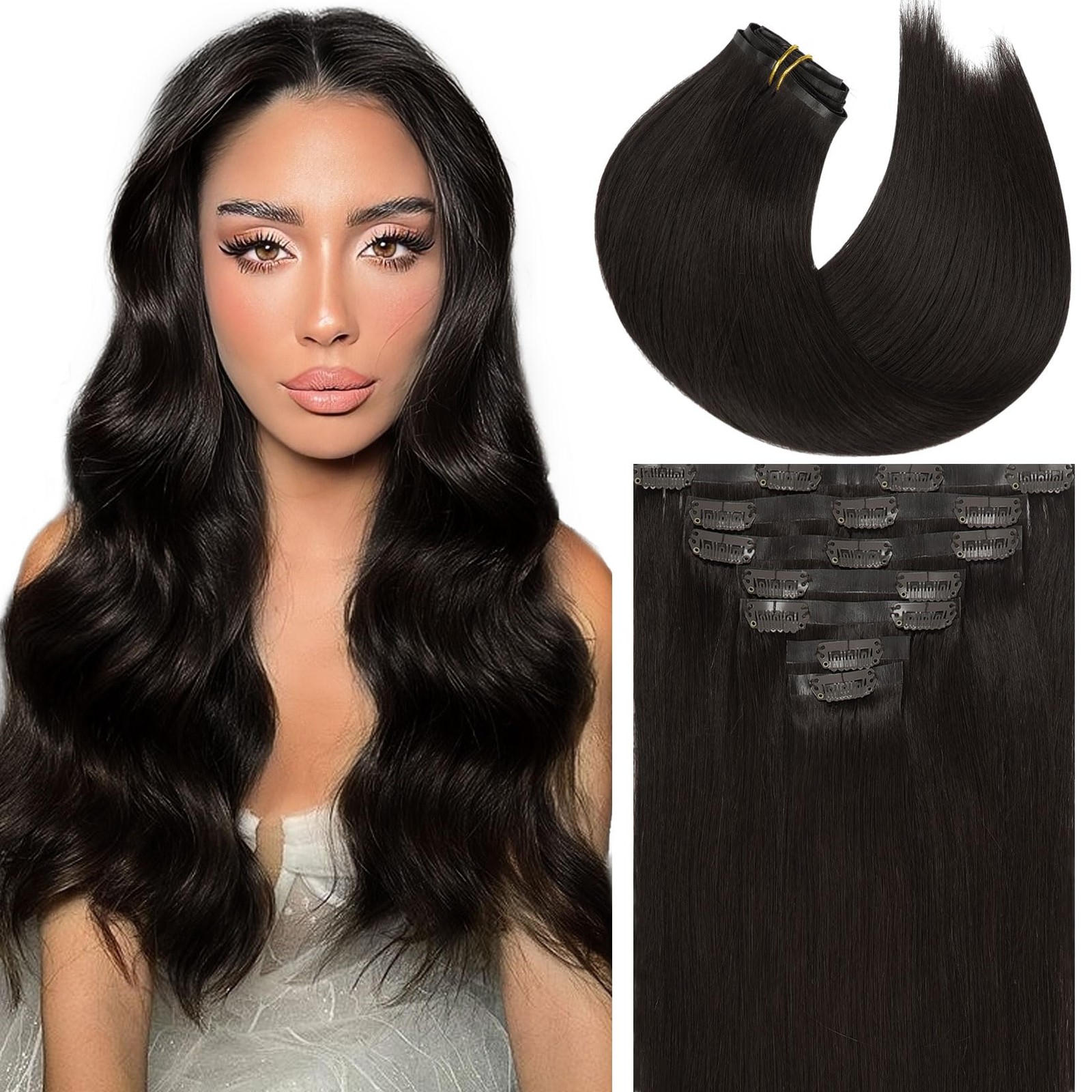 Caliee Clip In Hair Extensions Real Human Hair 18 Inch Ultra Thin Weft Clips On