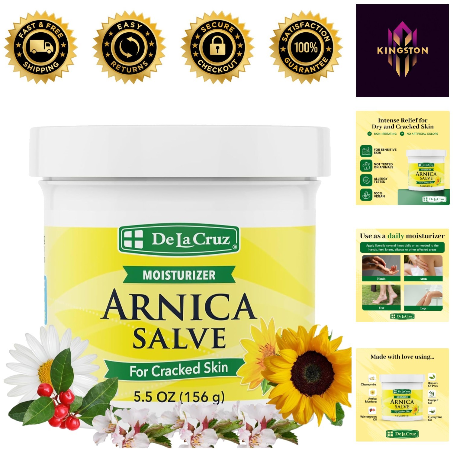 24-Hour Moisture Relief Arnica Salve – Jumbo 5.5 oz Cream for Cracked Skin
