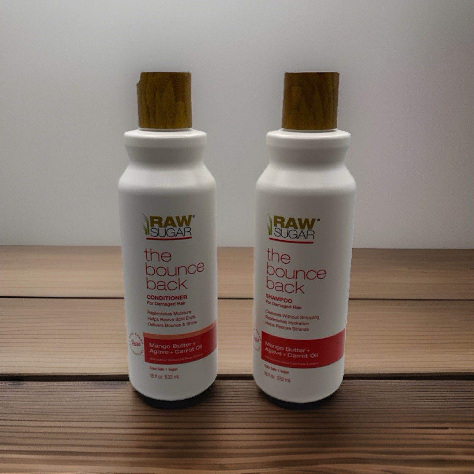Raw Sugar Bounce Back Shampoo Conditioner Set 18oz Damaged Hair NEW