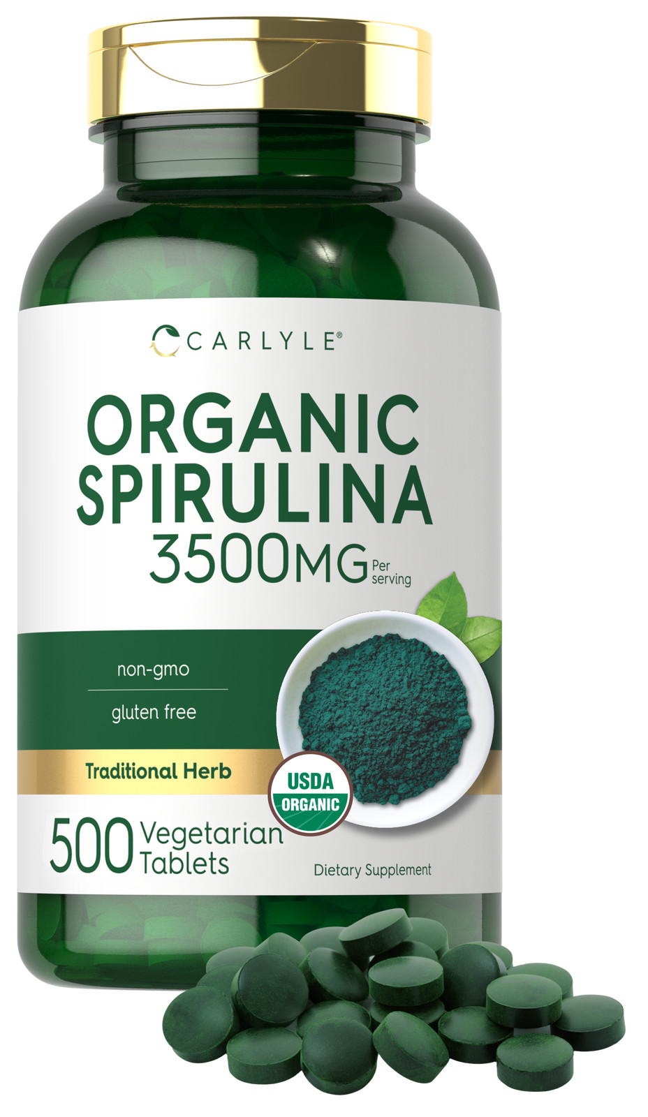 Organic Spirulina Tablets 3500mg | 500 Count | Vegetarian, Non-GMO | by Carlyle