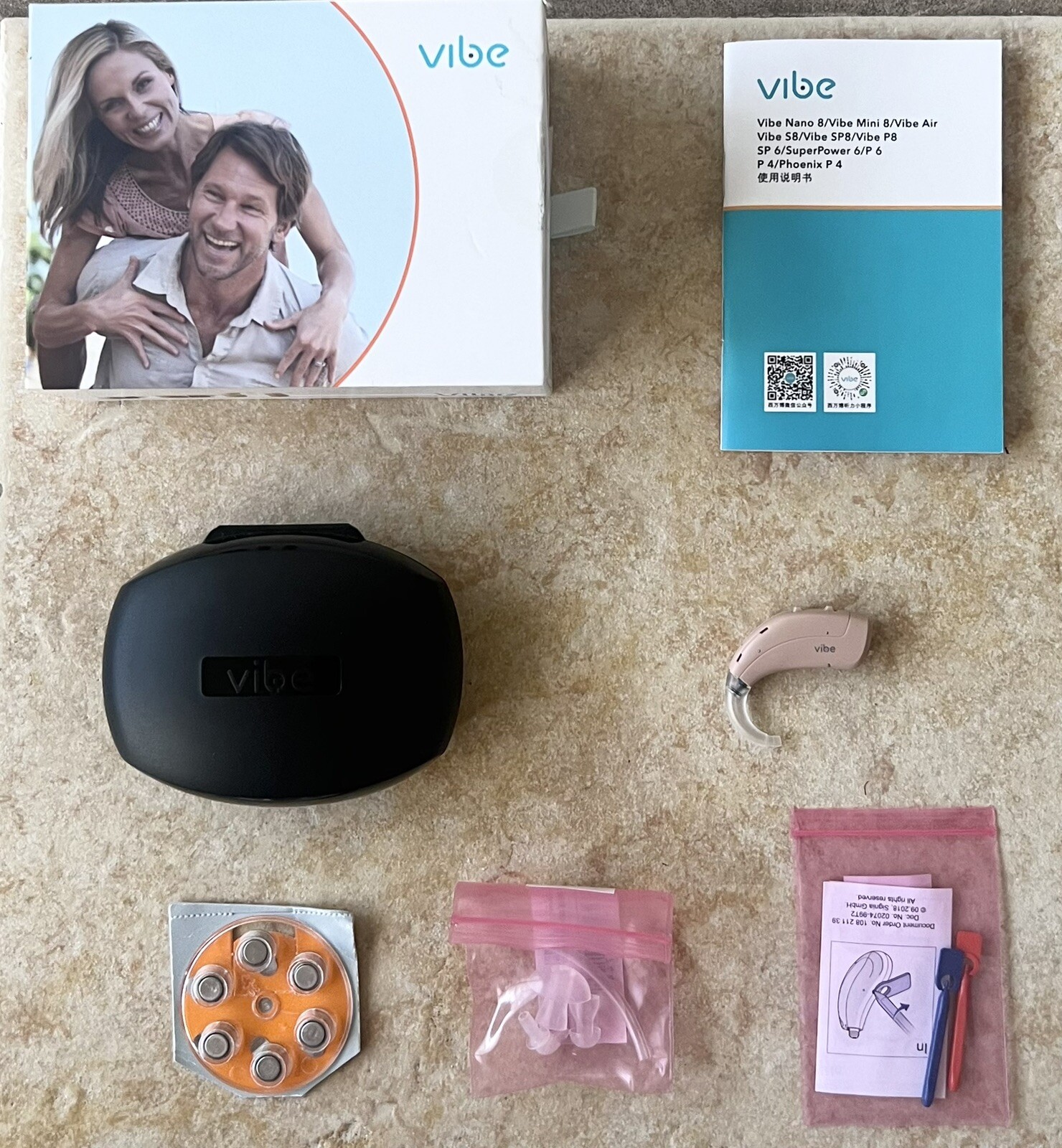 NEW! Vibe P8 Hearing Aid – w Case, Docs, Caps & Retail Box FREE SHIPPING!!!