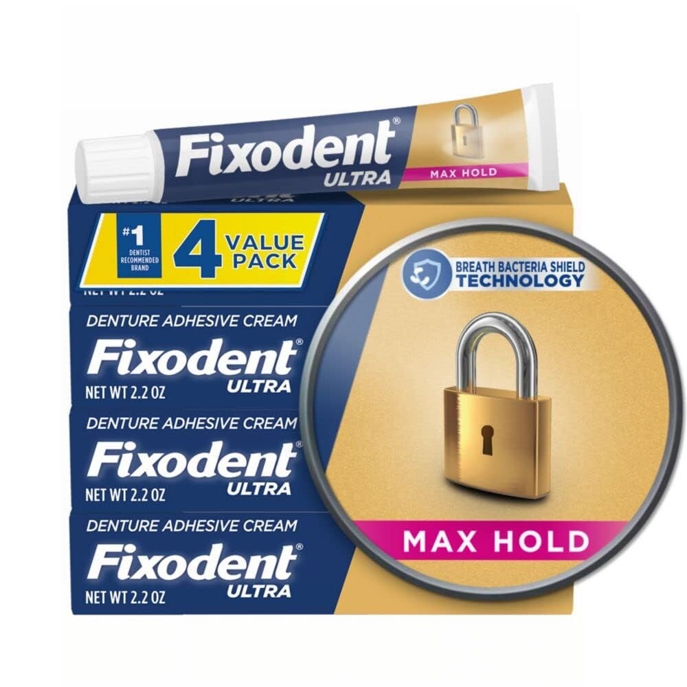 Fixodent Ultra Max Hold Secure Denture Adhesive Cream 2.2oz (Pack of 4)