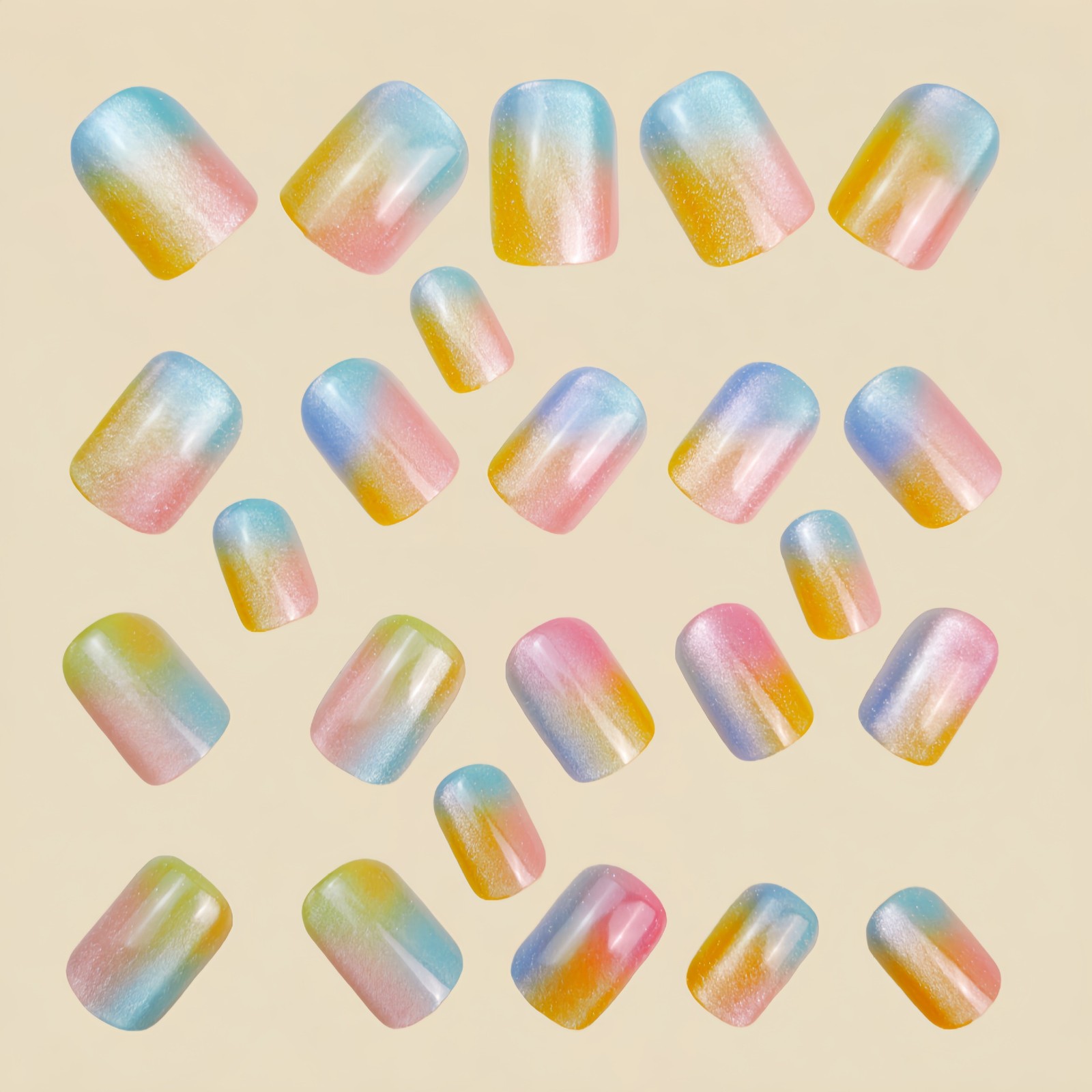 48pcs Rainbow Gradient Glitter Press On Nails Shimmery Pastel Wearable Nail Art