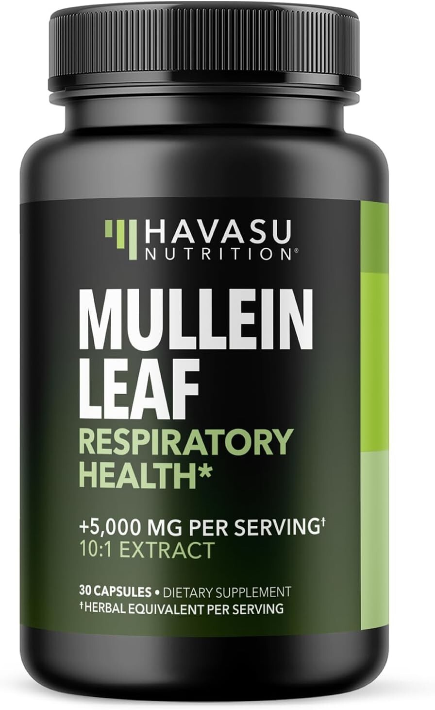 Mullein Leaf Capsules for Respiratory Health 5000mg Extract 10:1 Lung Supp, 30ct