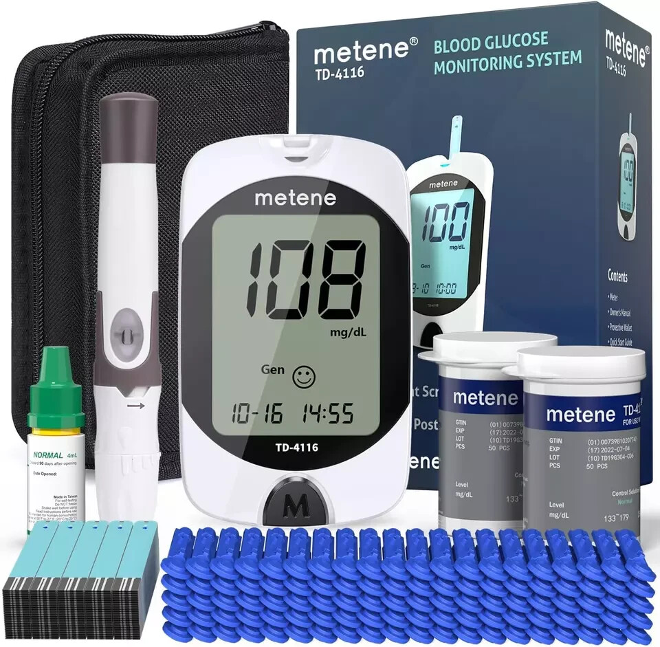 NEW Metene TD-4116 Blood Glucose Monitor/ 100 Strips 100 Lancets / Complete 2026