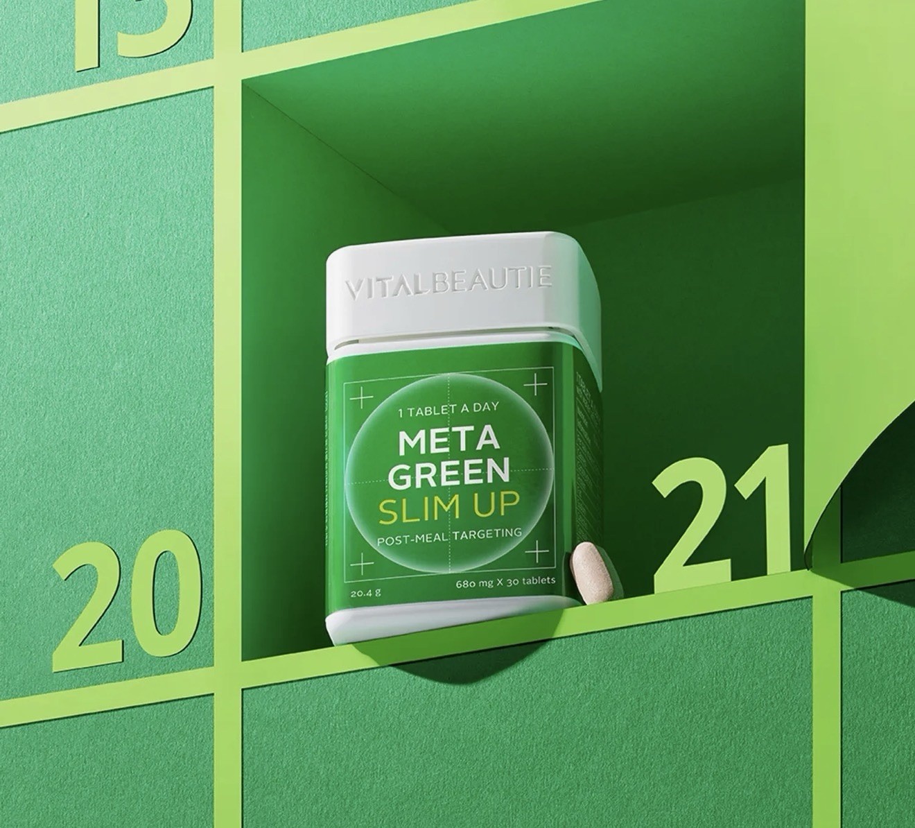 (RENEWAL) VITALBEAUTIE Meta Green Slim Up 68g x 30 Tablets(1-month supply)SAMPLE