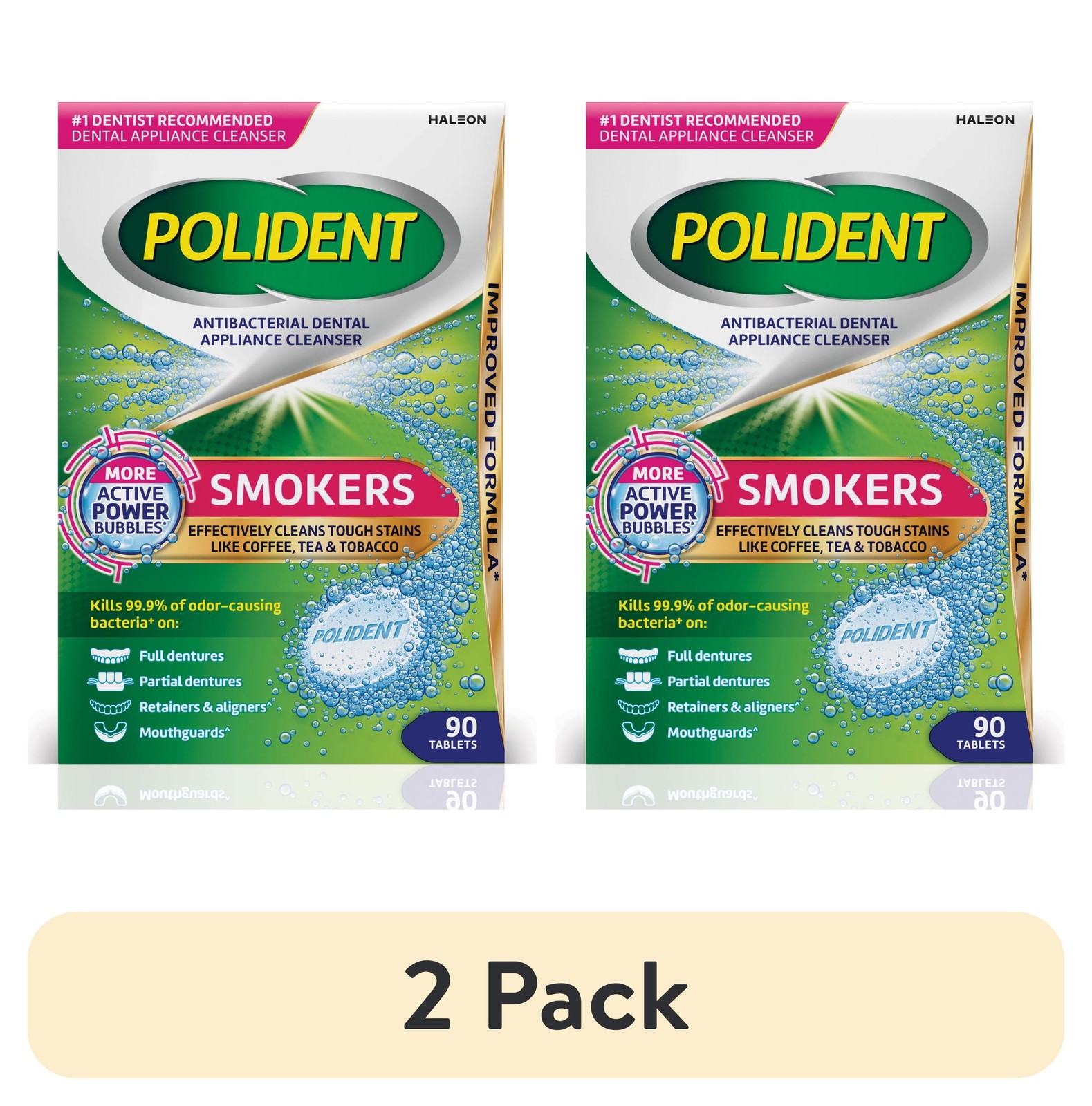 (2 pack) Polident Smokers Antibacterial Dental Appliance Cleanser Tablets, 90 Ct