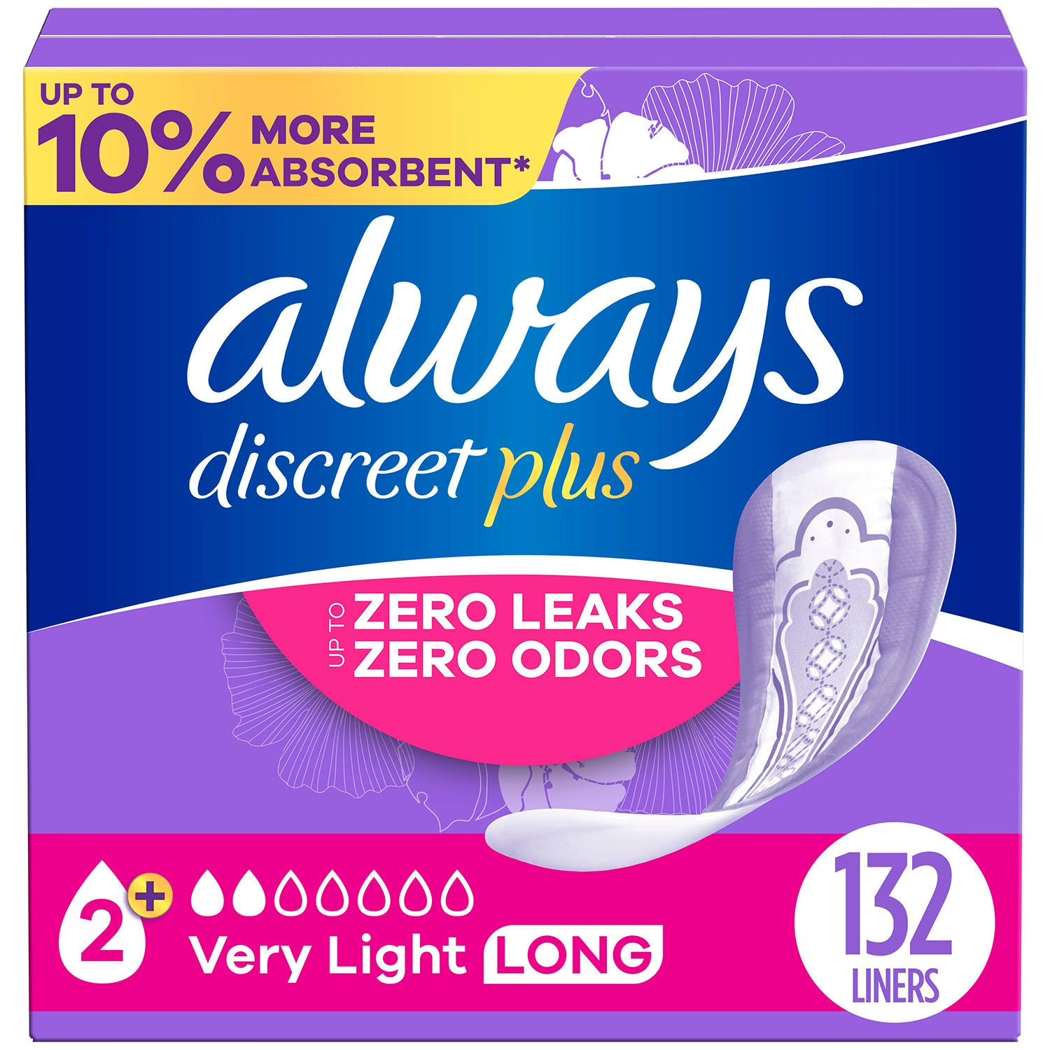 Always Discreet Women’s Incontinence Liners Very Light, Long 44 x 3 = 132 ct