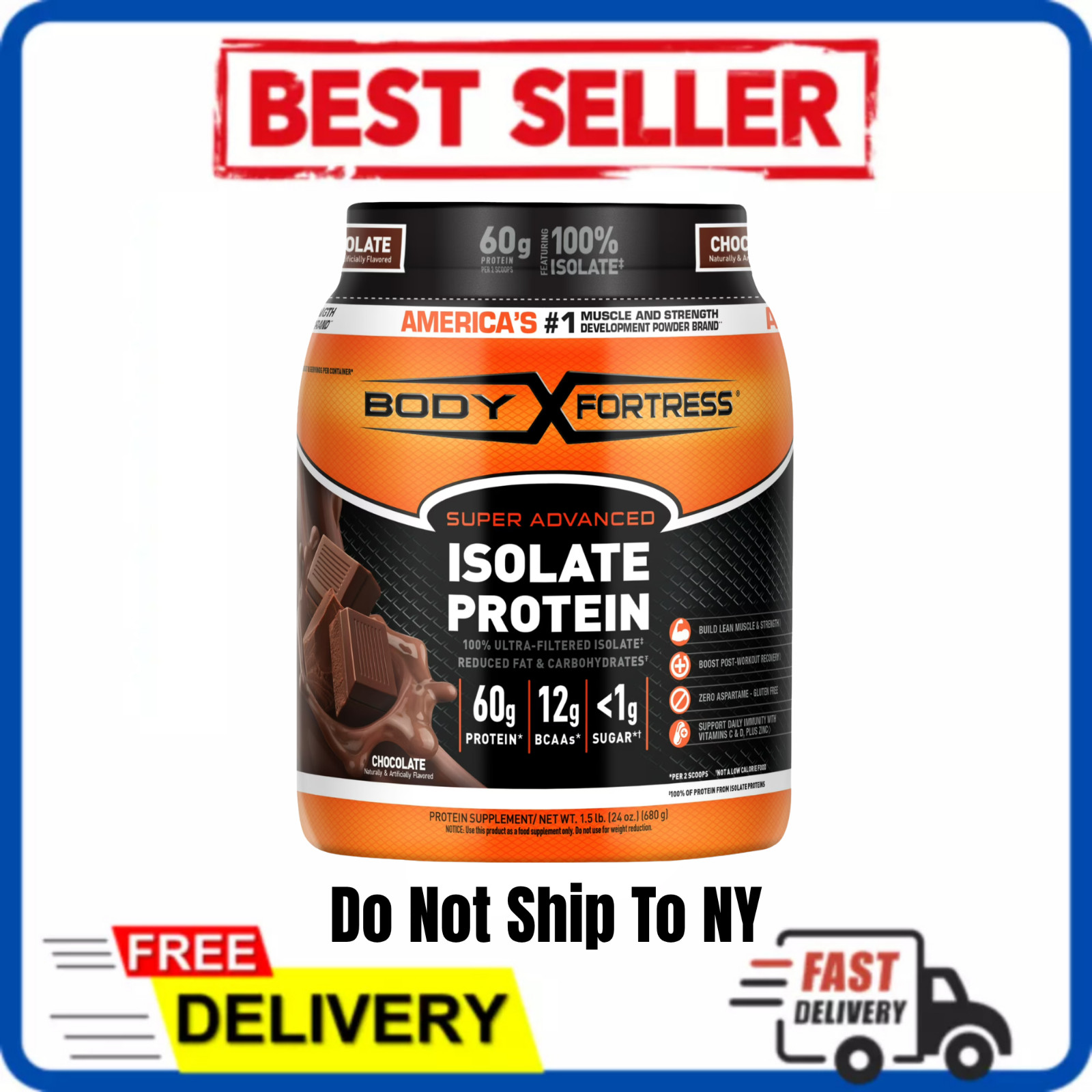 Body Fortress Isolate Protein Powder Chocolate 60g Super Advanced 1.5 lbs | New