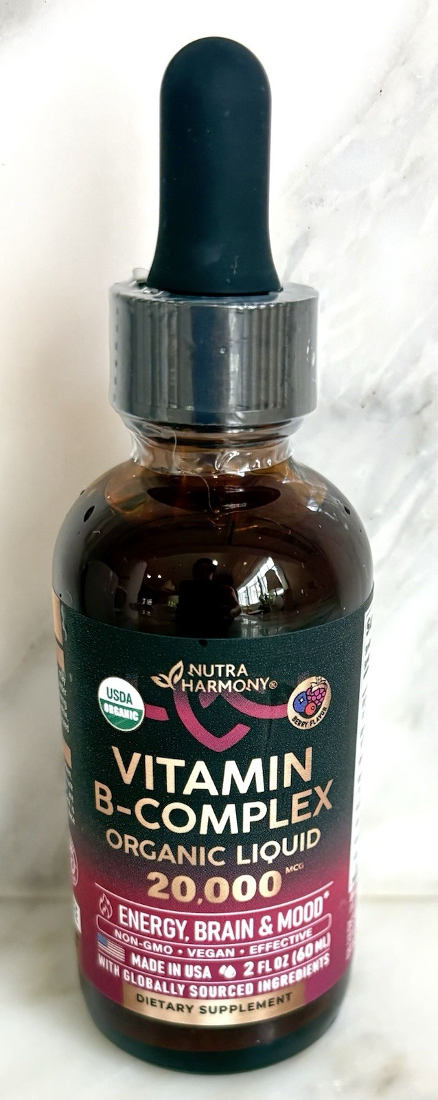 Nutra Harmony Vitamin B Complex Liquid 20000mcg B12 Energy Brain Mood Vegan New!