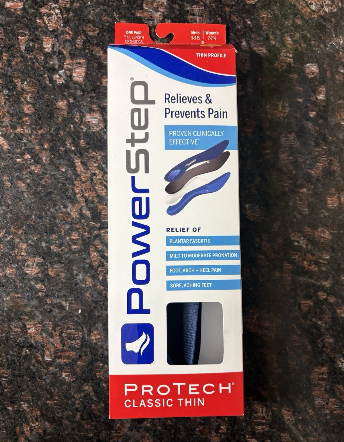 PowerStep ProTech Classic Thin Full Length Orthotic Insoles Men 5-5.5 W 7-7.5