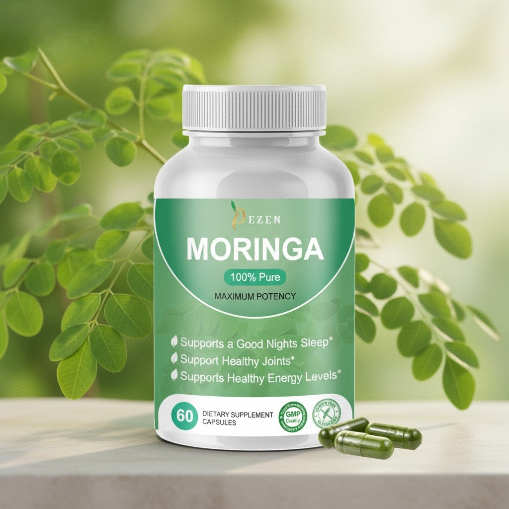 DEZEN Organic Moringa Powder Capsules, Superfood, 60 Caps Each, Vegan, Non‑GMO