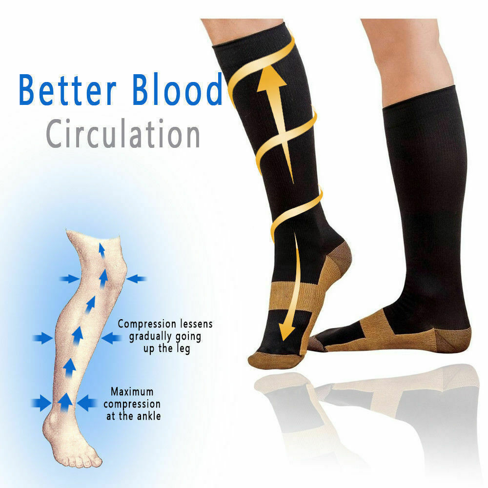 (3 Pairs) Compression Socks Hg Knee High Copper Mens / Womens S-XXL USA