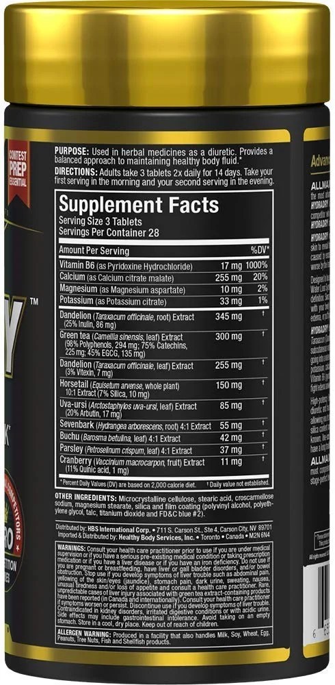 ALLMAX HYDRADRY 84 Tablets 14-Day Pre-Contest Formula Eliminates Subcutaneous