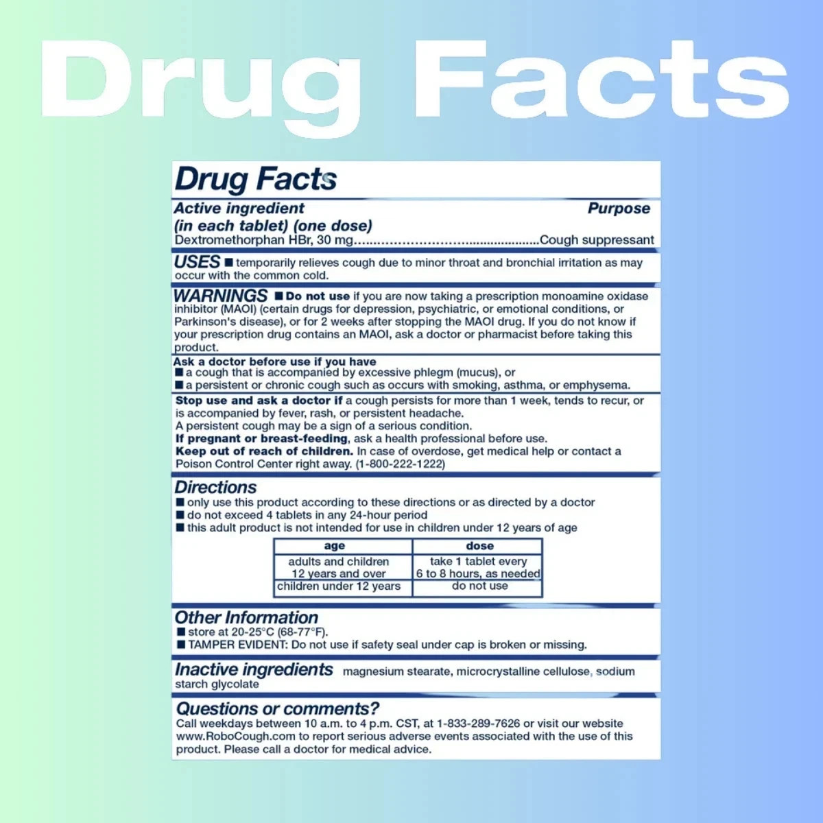 Cough Suppressant 100 Tablets 30mg Dextromethorphan HBr