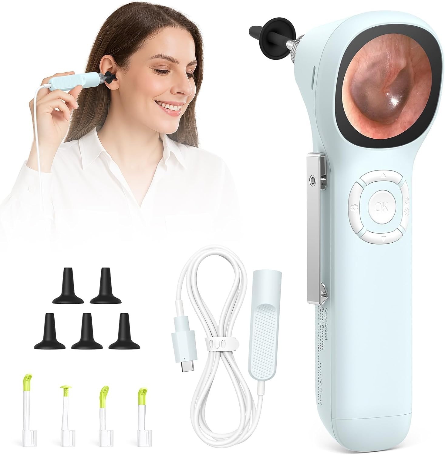 3.9mm Smart Video Otoscope Camera w/ 1.45″ IPS Screen Ear Wax Removal Tool Blue