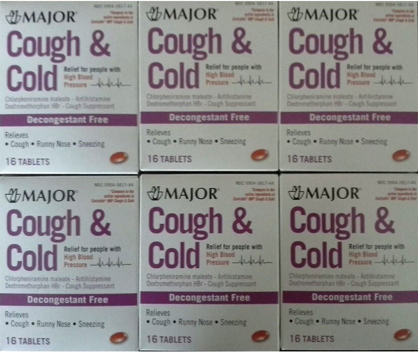 6 PACK- MAJOR Cough & Cold HBP 16ct (Compare to Coricidin HBP) Exp 2024