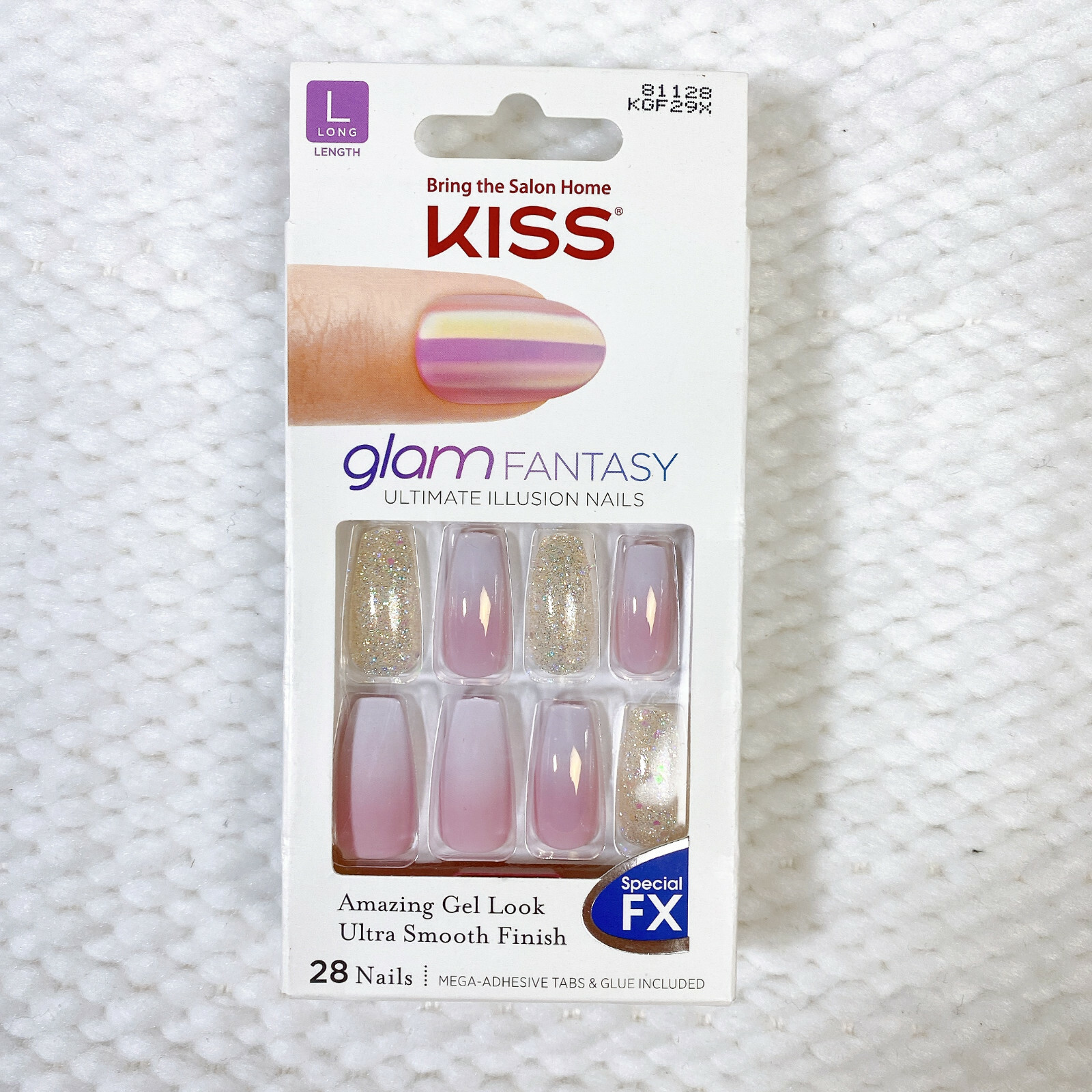 Kiss Press On Nails Glam Fantasy Lavender Purple Ombre Silver Coffin Long