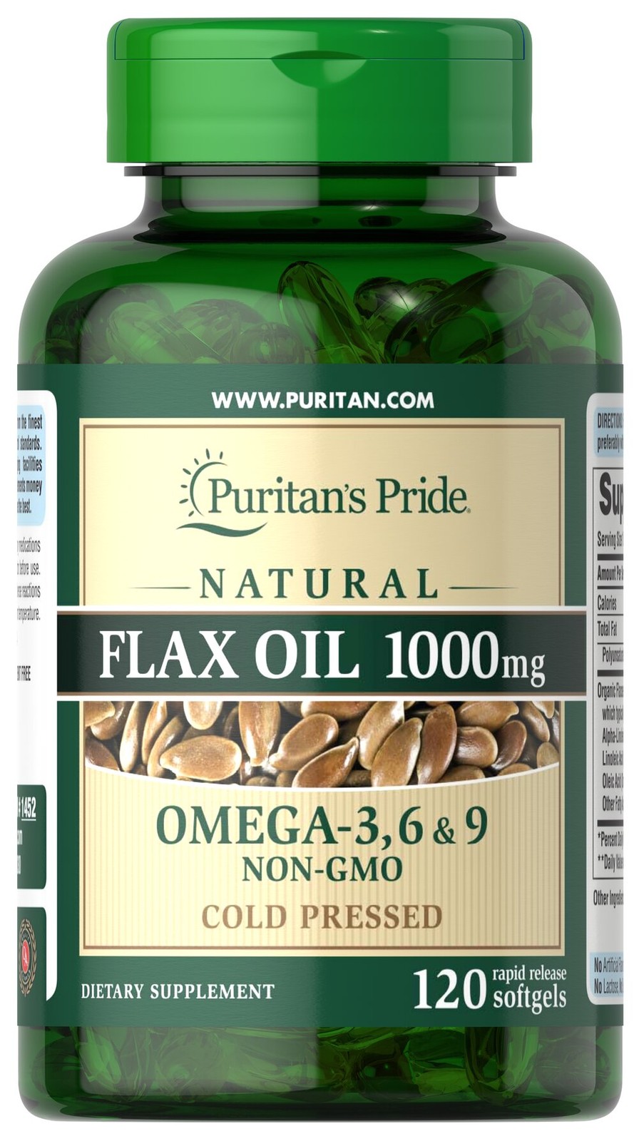 Puritan’s Pride Natural Flax Oil 1000 mg – 120 Rapid Release Softgels