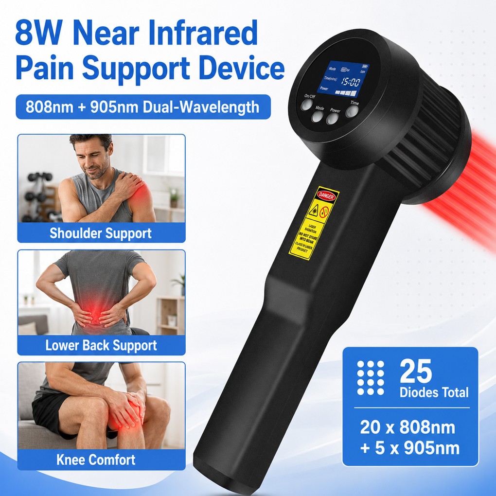 8W Cold Laser Therapy Device 25 Diodes 808nm 905nm Deep Tissue Pain Relief