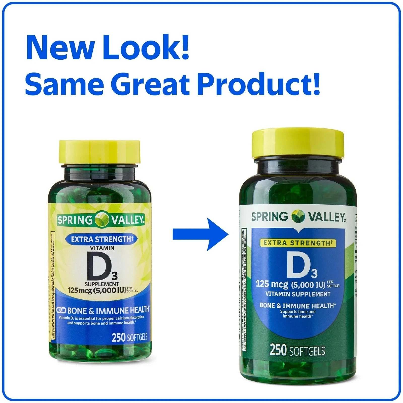 Spring Valley Extra Strength Vitamin D3 Softgels, 125 mcg (5000 IU), 250 Count