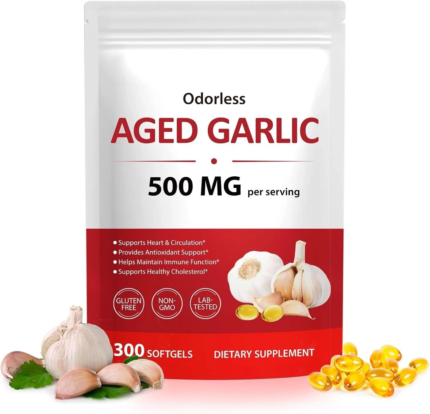 Aged Garlic Extract, 300 Softgels, 7500mg Odorless | Heart & Immune pack 1