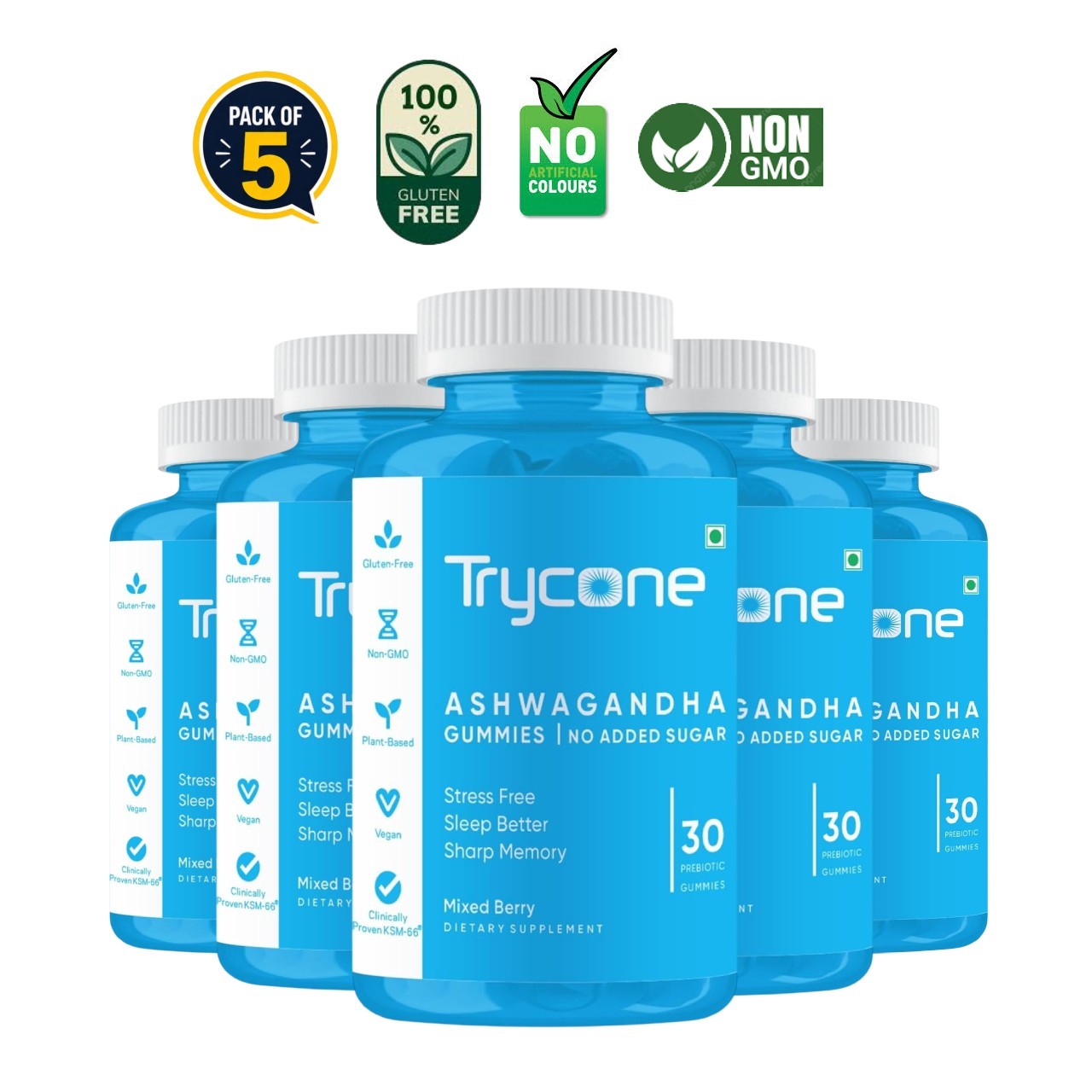 TRYC.ONE KSM66 Ashwagandha Gummies 30 Pack of 5