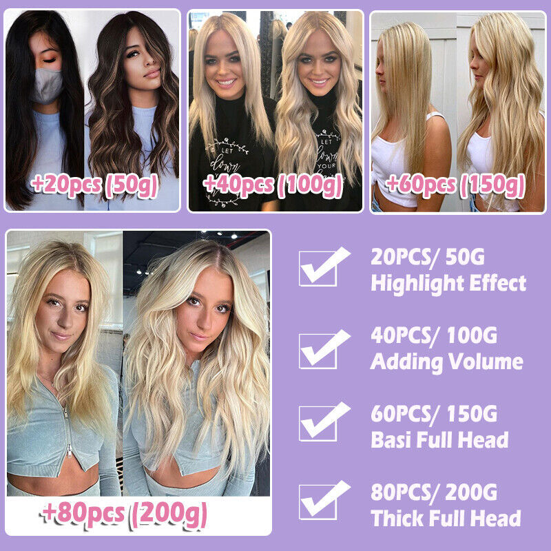 40PCS Tape In On Stick Remy Human Hair Extensions Skin Weft 10″-24″ Thick Blonde