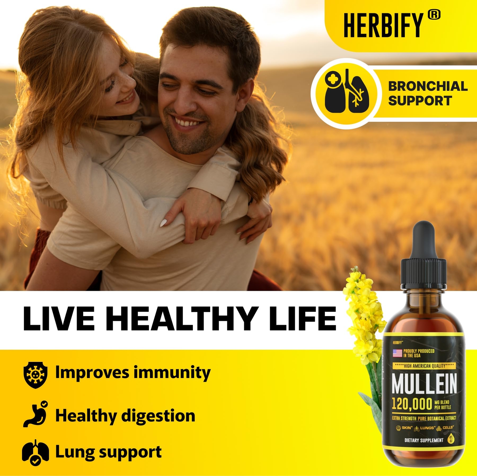 HERBIFY Mullein Drops – Lung Cleanse – Leaf Extract – Powerful Mullein for Im…