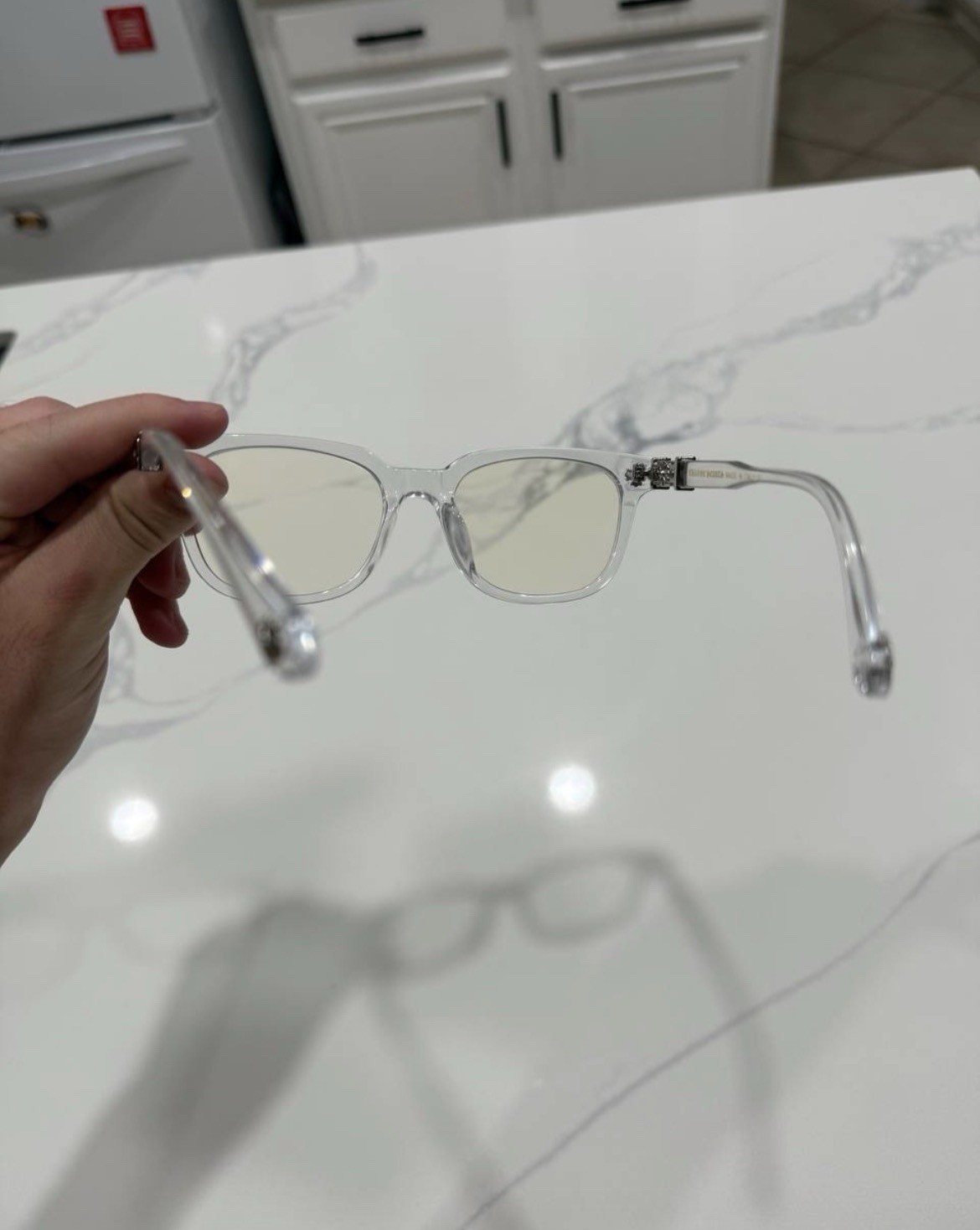 Chrome Hearts Clear Full Rim Rectangle Plastic Eyeglass Frames, Solid Pattern