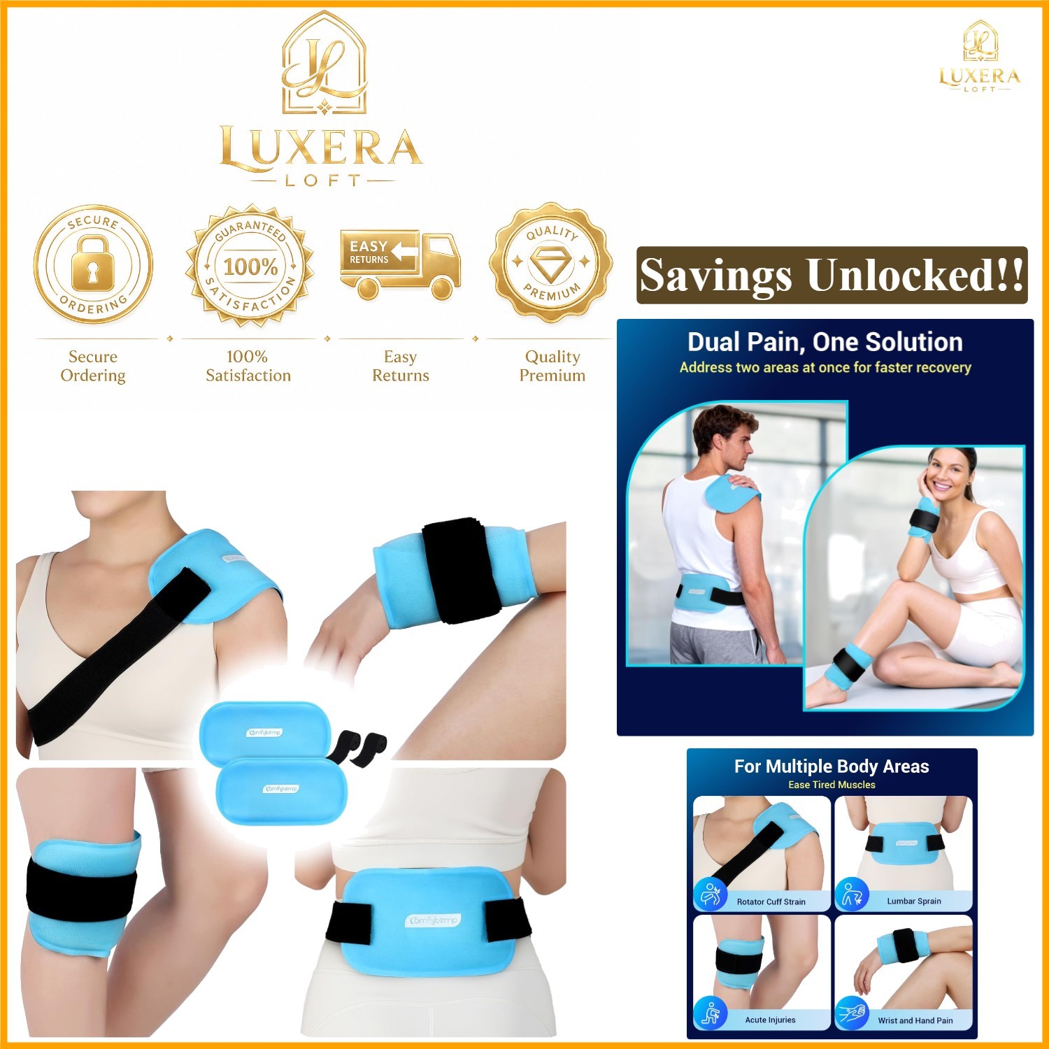 2 Pack Reusable Gel Ice Packs for Injuries Cold Hot Compress Pain Relief