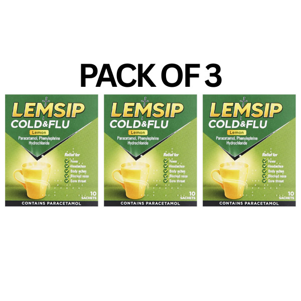 LEMSIP Cold & Flu Sachet Lemon 10ct PACK OF 3