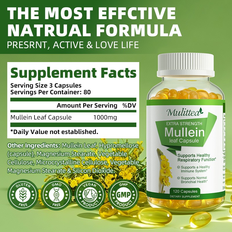 240Ct Mullein Leaf Capsules Mullein Extract Supplement Lungs Detox Cleanse