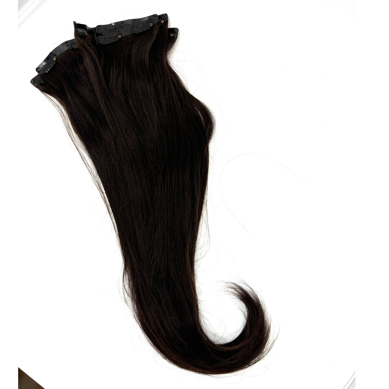 Glam Seamless Invisi-Clip Hair Extensions #1B Off Black 7 Wefts 22″ 170g NWOT