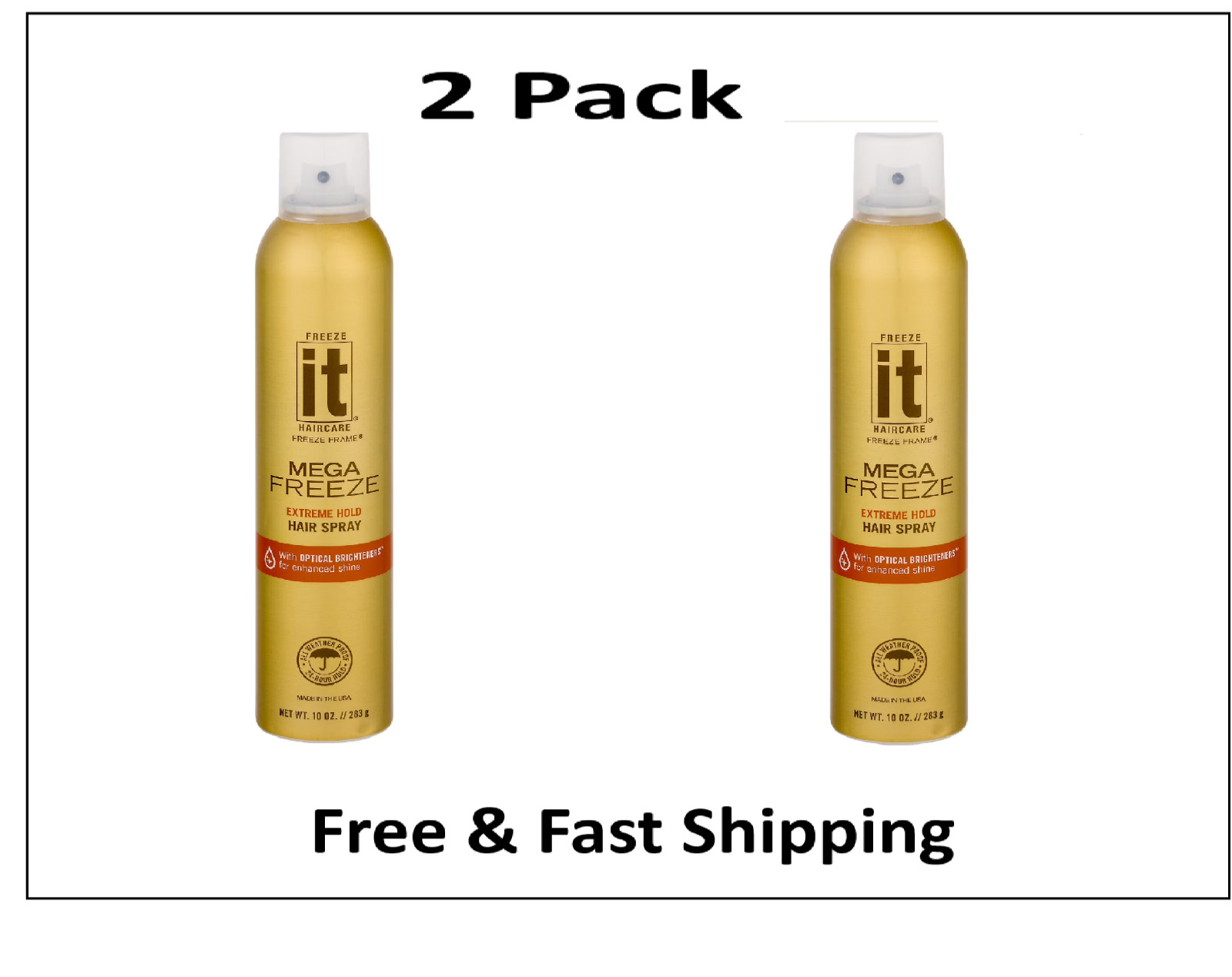 Freeze It Mega Freeze Humidity Resistant Extreme Hold Hair Spray 10 oz (2 Pack)