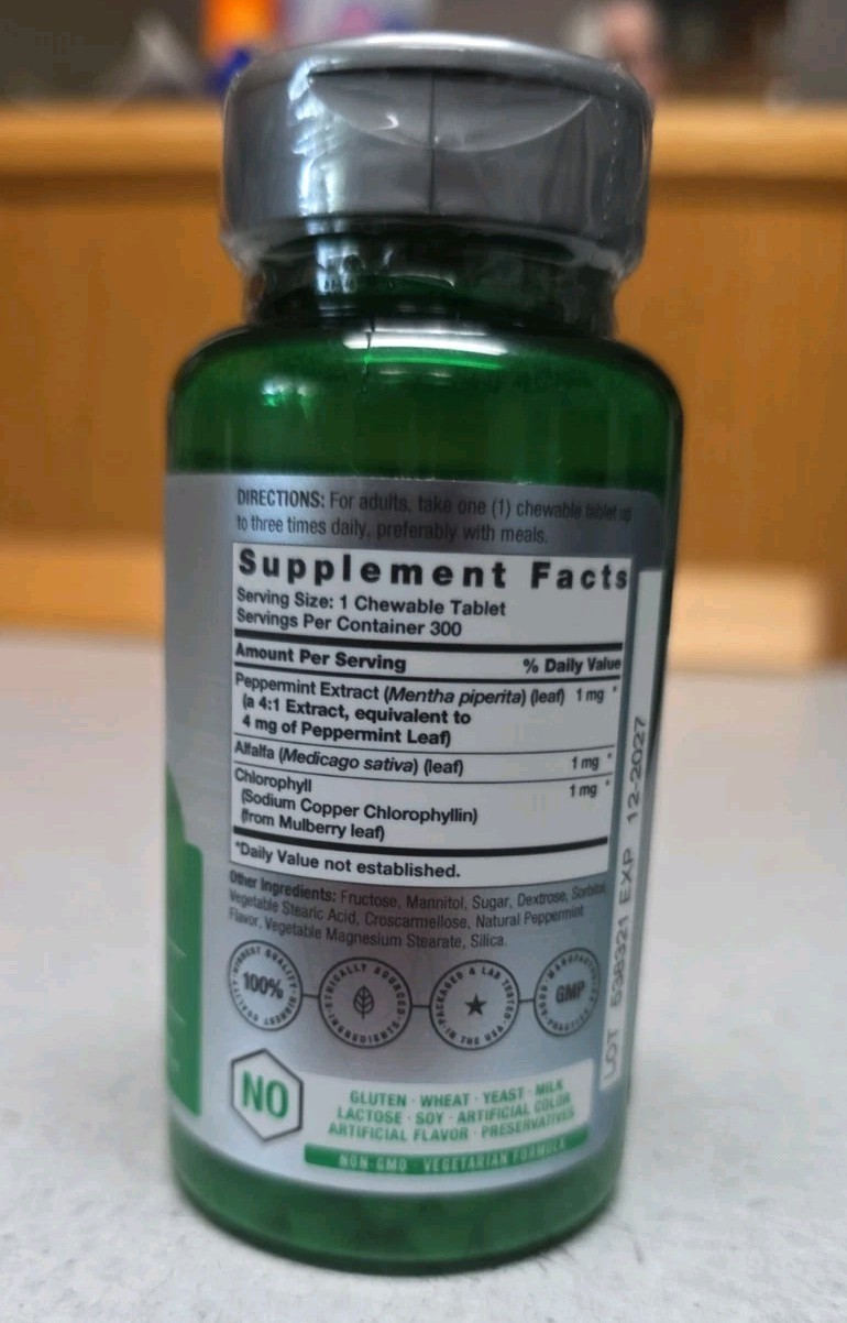 Chlorophyll Chewable Tablets, 300 Count, Vegan Non-GMO & Gluten Free by Horbaach