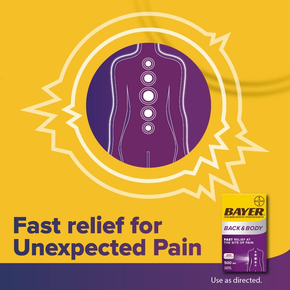 Bayer Back & Body 500mg Aspirin Plus Caffeine 200 Count (Pack of 1), White