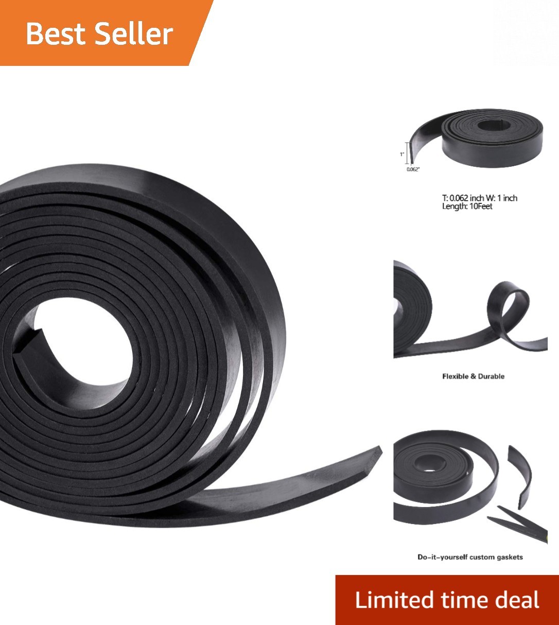 10 Feet of Heavy-Duty Solid Neoprene Rubber 1/16″ Thick – Ideal for DIY Projects