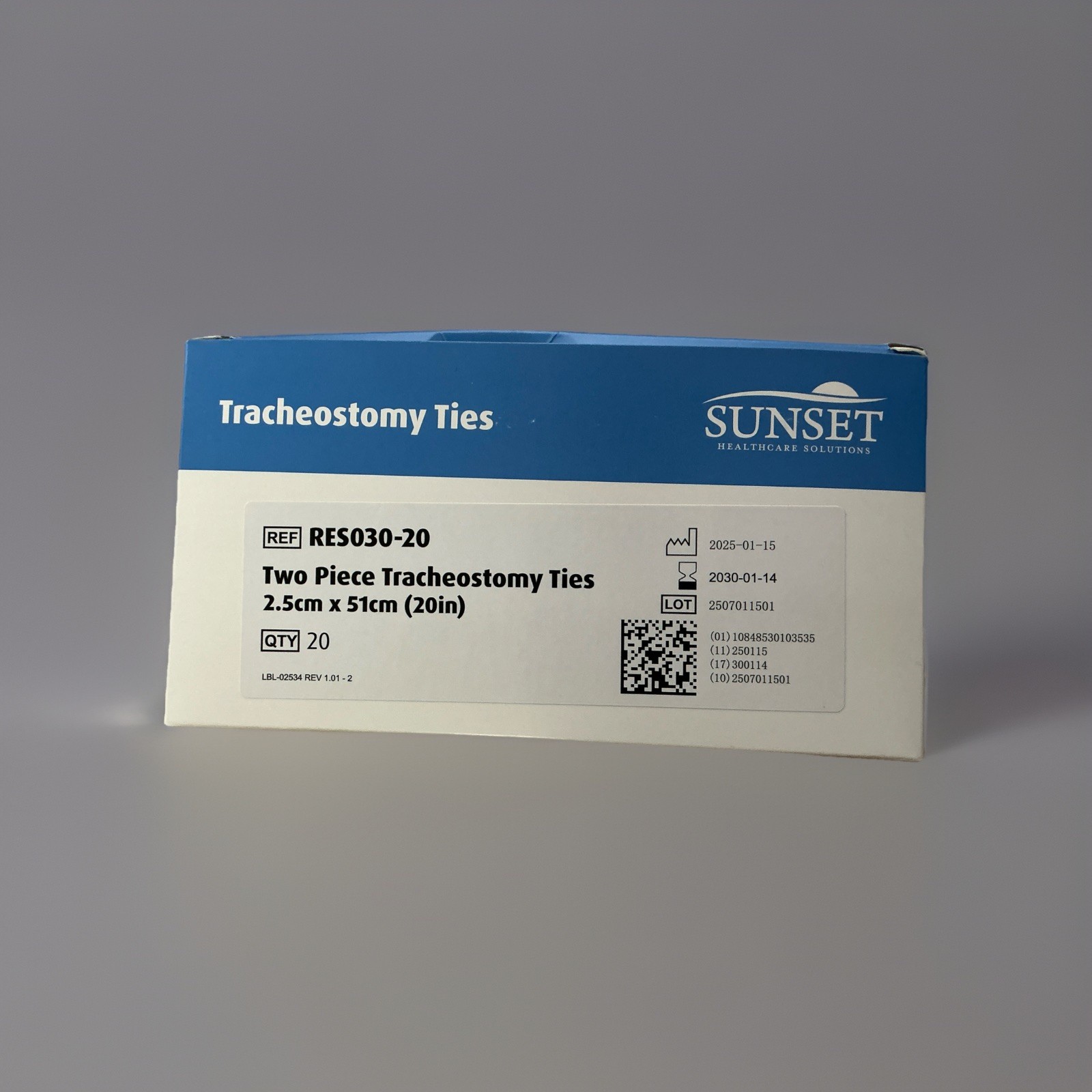 Sunset 2 Piece Tracheostomy Ties 2.5cm x 51cm RES030-20 Box of 20 Units