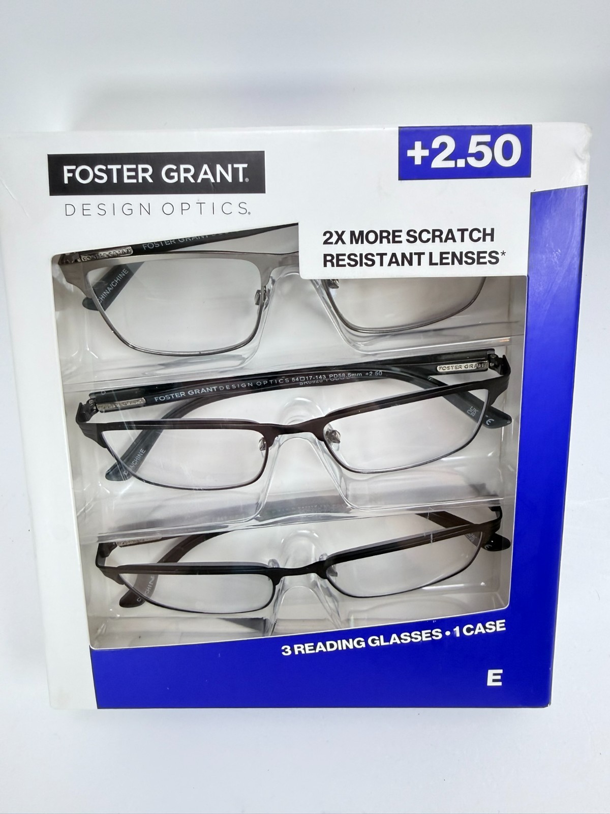 Foster Grant Design Optics Reading Glasses 3-Pack +2.50 Metal Square Full Rim