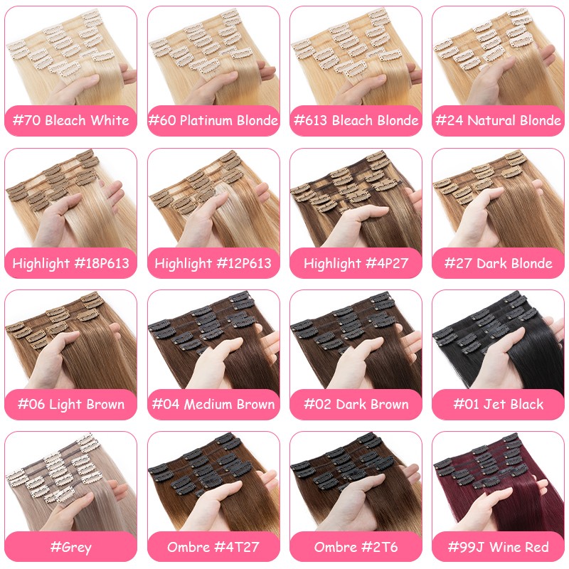 Clip In 100% Remy Real Human Hair Extensions 8 Pieces with 18 Clips Full Head