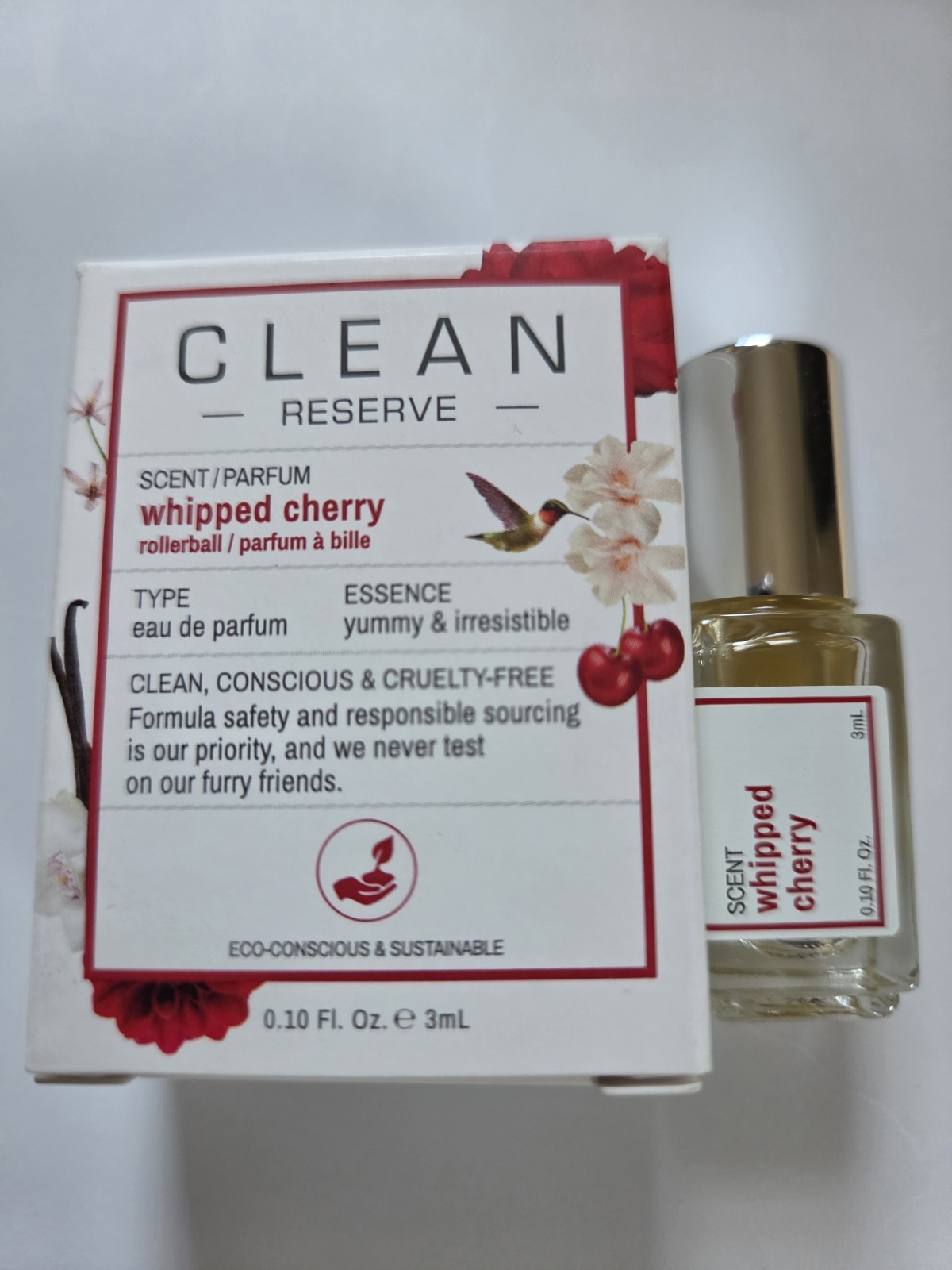 CLEAN Reserve Whipped Cherry Eau de Parfum 3ml Rollerball Mini ~ NEW IN BOX ~