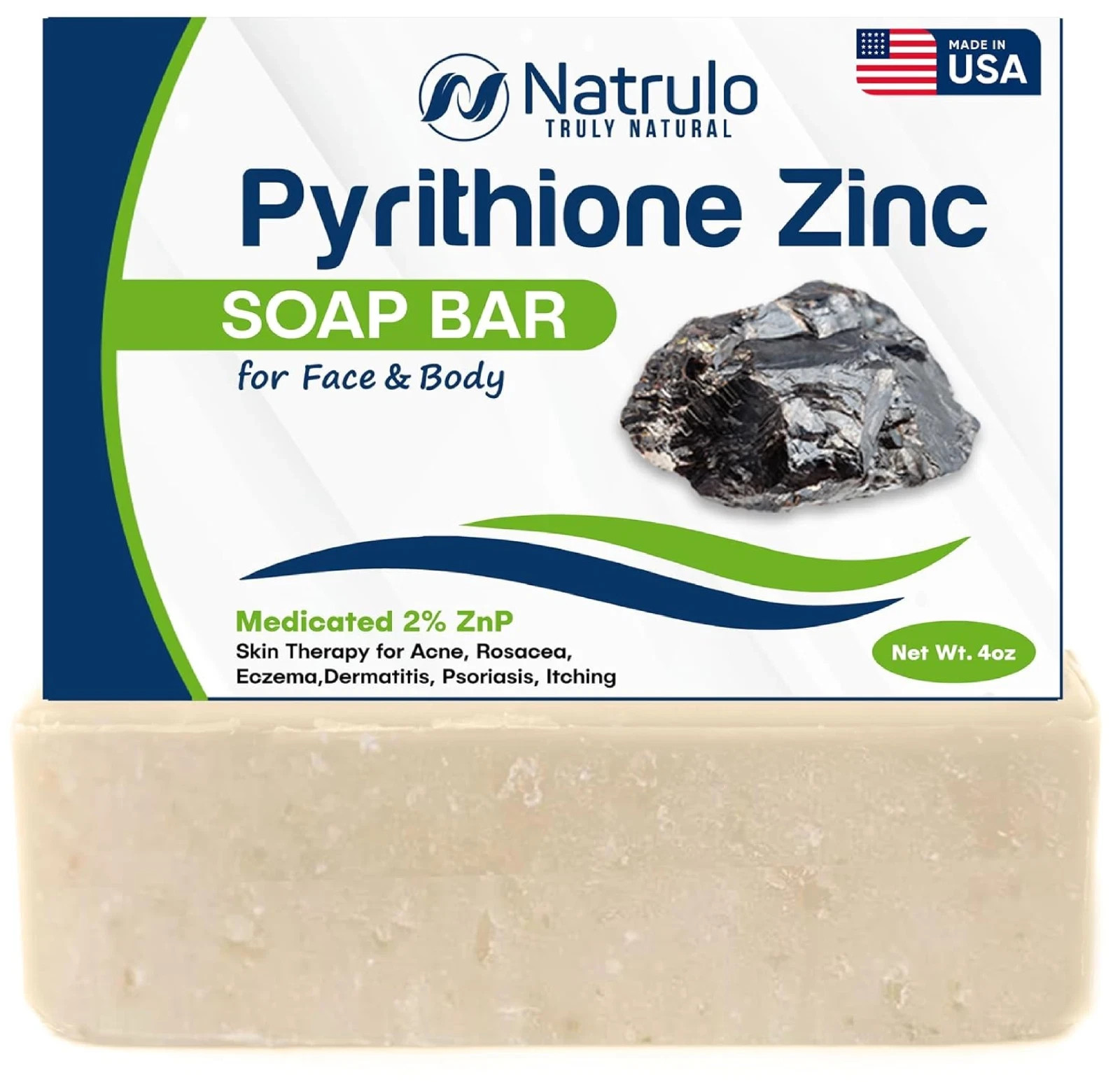 Pyrithione Zinc Soap Bar for Face & Body, 4oz | Medicated 2% ZnP Bar Soap Skin T